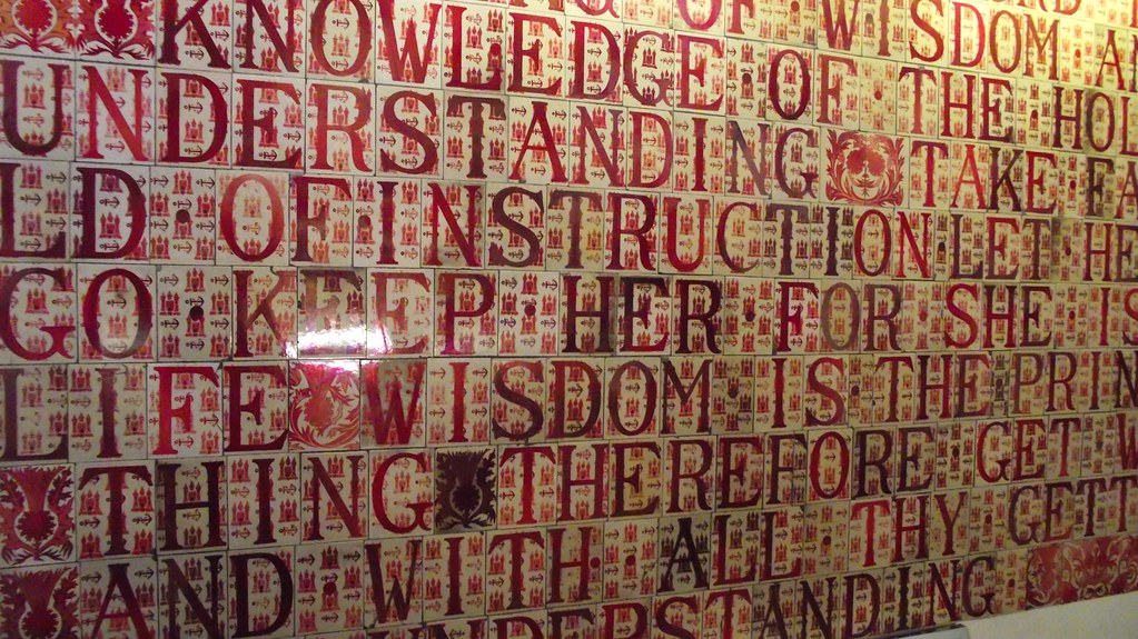 Image of a red and white tile wall in the Edinburgh Central Library