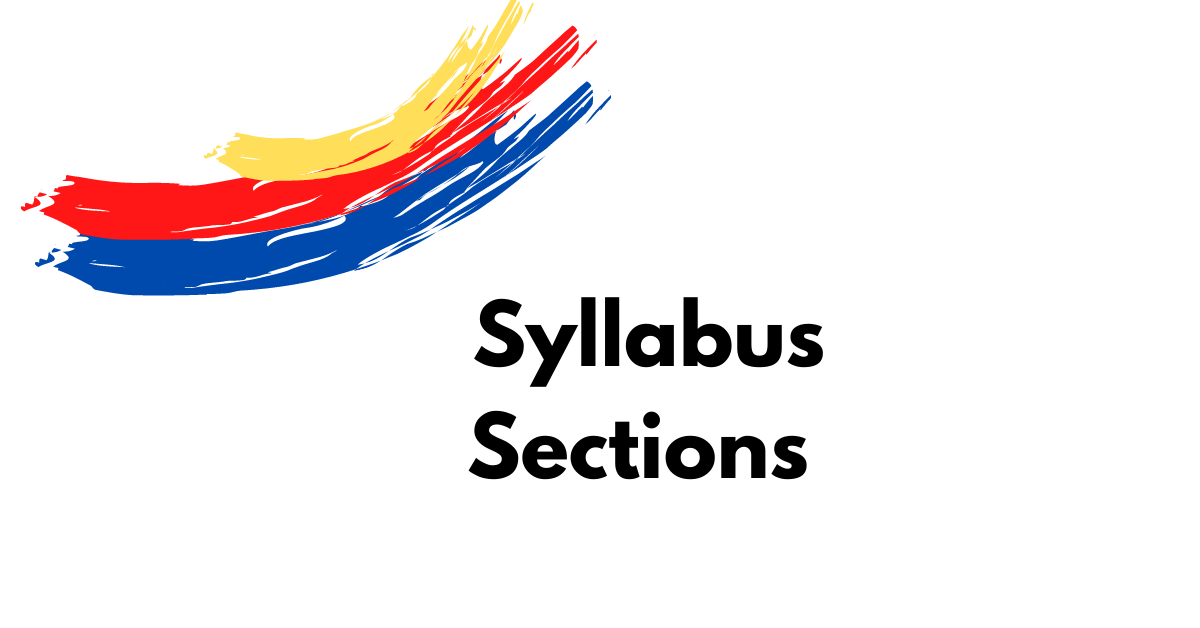 Black Text Logo: Syllabus Sections with yellow, red, and blue stripe