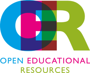 OER Logo in blue, pink, and green