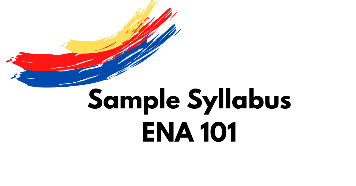 Black Text Logo: Sample Syllabus ENG 101 with yellow, red, and blue stripe