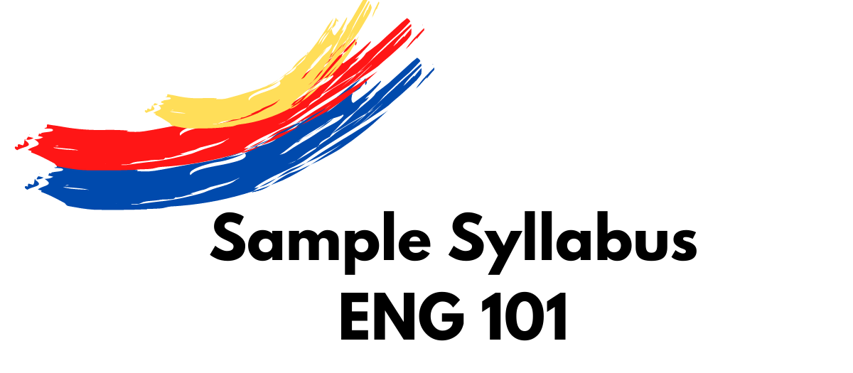 Black Text Logo: Sample Syllabus ENG 101 with yellow, red, and blue stripe