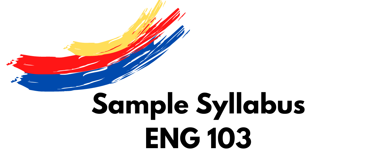 Black Text Logo: Sample Syllabus ENG 103 with yellow, red, and blue stripe