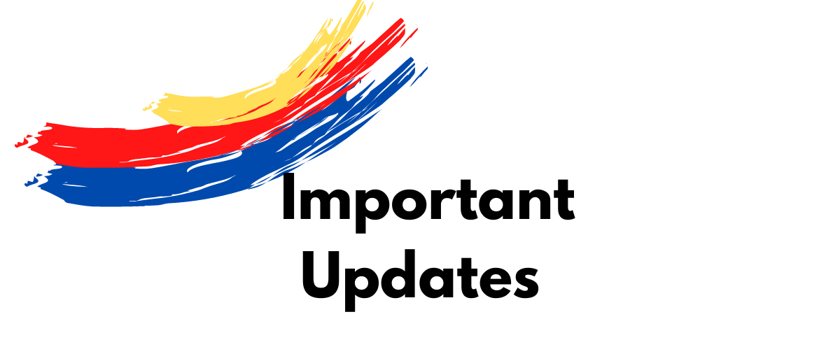 Black text Important Updates with yellow, red, and blue paintbrush stripe